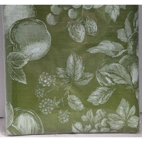 Green White Harvest Fruit PEVA Tablecloth 52 x 90-in Flannel Backing Kitchen NIP - Picture 3 of 6